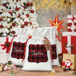 Sac de Noël personnalisé à double ruban de satin avec nom Cadeau de Noël pour les enfants