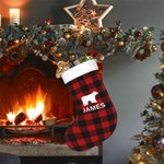 Personalizzato Buffalo Plaid Calza di Natale con nome Orso Alce Cervo Albero Antler Regalo di Natale per bambini Famiglia