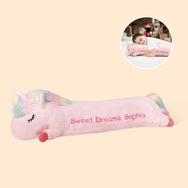 Personalized Cute Comfort Fantasy Unicorn Plush Toy Pillow Soothing Long Plush Pillow with Kid Name Christmas Gift Birthday Gift for Kid