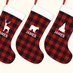 Personalizzato Buffalo Plaid Calza di Natale con nome Orso Alce Cervo Albero Antler Regalo di Natale per bambini Famiglia