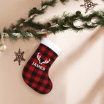 Personalizzato Buffalo Plaid Calza di Natale con nome Orso Alce Cervo Albero Antler Regalo di Natale per bambini Famiglia