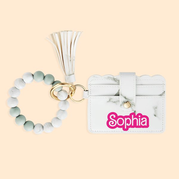 Personnalisé Thème Poupée Rétro Silicone Beaded Keychain Mini Leather Card Holder Christmas Birthday Gift for Women