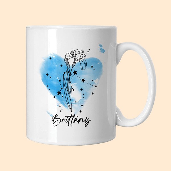 Tasse à café personnalisée Zodiac Birth Flower en céramique 11oz 15oz Constellation Coffee Cup with Name Birthday Anniversary Astrology Gift for Family Friend