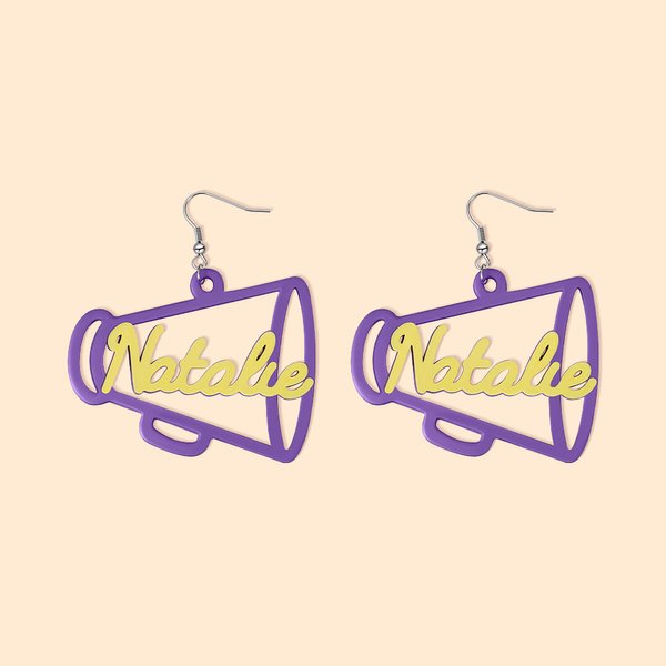 Boucles d'oreilles personnalisées imprimées en 3D Boucles d'oreilles Cheerleader Mégaphone avec nom Cadeau d'anniversaire et de Noël pour les passionn