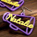 Gepersonaliseerde 3D afgedrukte oorbellen Cheerleader Megafoon oorbellen met naam Verjaardag Kerstcadeau voor Cheerleading liefhebbers