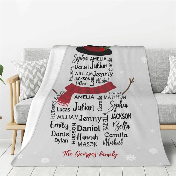 Muñeco de nieve personalizado Suave manta de lana Sherpa con el nombre de la familia Regalo de Navidad para la familia