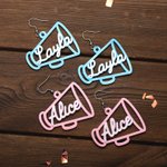 Gepersonaliseerde 3D afgedrukte oorbellen Cheerleader Megafoon oorbellen met naam Verjaardag Kerstcadeau voor Cheerleading liefhebbers