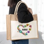 Personalized Knitting Love Jute Bag Knitter Storage Bag with 1-12 Children Names Gift for Mom Grandma Sewing Enthusiast