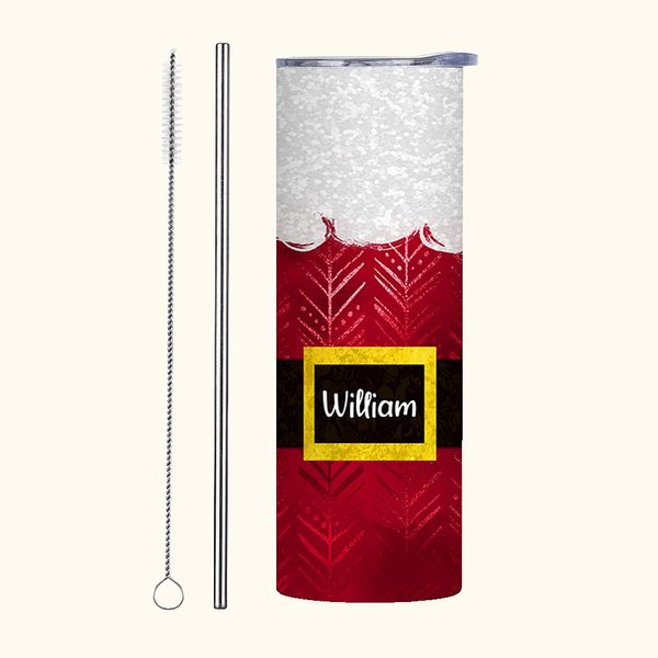 Gepersonaliseerde Kerstman 20oz Skinny Tumbler met Deksel en Rietje Schoonmaakborstel Kerstcadeau voor Vriend Familie