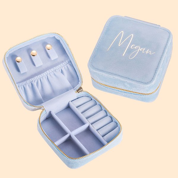 100% Italian Velvet Personalised Portable Jewellery Case with Name Travel Jewellery Box