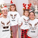 Personalisierte Rentier Gesicht T-shirt Sweatshirt Baby Onesie Familie Weihnachten niedlich Kostüm Weihnachten Urlaub Party Geschenk für Eltern Kind