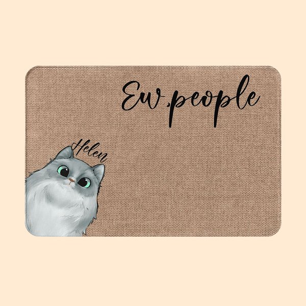 Personalised Cute Cat Doormat Ew People Quote Mat Cat Avatar Decoration with Name Birthday Housewarming Gift for Family Cat Lover