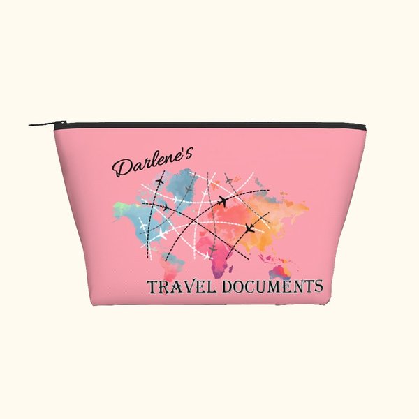 Gepersonaliseerde kleurrijke Trapezoid Travel Document Houder Zip Pouch met naam Kerstcadeau voor familie vriend