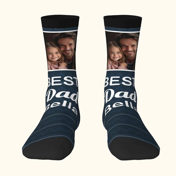 Chaussettes Personnalisées avec Nom Titre Photo Thème Best Dad Ever Cadeau Anniversaire Fête des Pères pour Papa Grand-Père