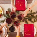 Personalized 100% Cotton Merry Christmas Burgundy Reusable Table Napkin with Name  Table Decor Christmas Gift for Family