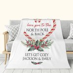 Couverture polaire personnalisée Love You to the North Pole & Back avec un coeur en forme de canne à sucre Cadeau de Noël pour un couple ou une famill