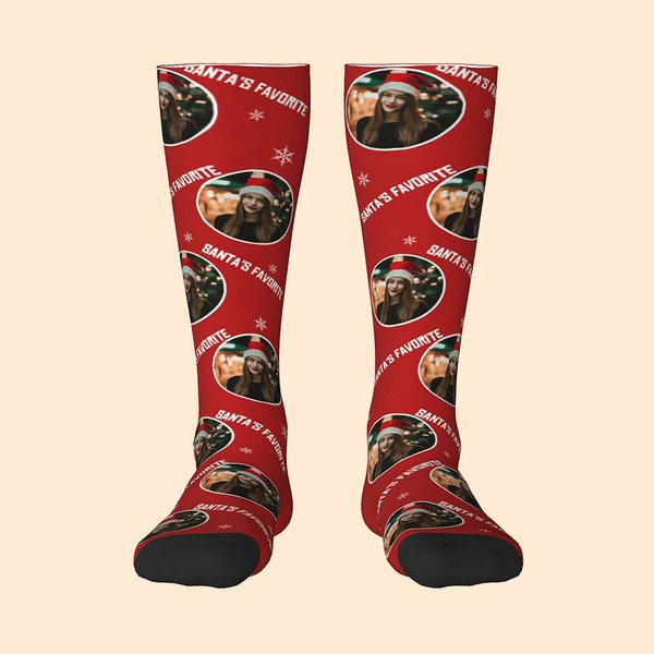 Personalized Multi-Color Face Photo Crew Socks Knee High Socks Soft and Breathable Christmas Gift for Friend Family