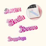 Personalised  Fashion Curved Name Stickers Water Resistant Holographic Vinyl Decal Label Birthday Gift for Sister Friend Pink Doll Lovers