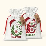 Personalised Christmas Initial Drawstring Gift Bag with Name and Hang Tag Christmas Gift for Family Kids