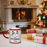 Spersonalizowany ceramiczny kubek świąteczny z imionami bałwanów z uchwytem w kształcie serca 11 uncji Kubek na kawę i herbatę Prezent świąteczny dla rodziny i pary