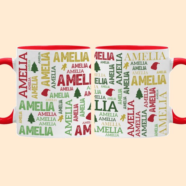 Gepersonaliseerde Kerst Word Cloud Mok met Naam 11oz 15oz Koffie Kopje Kerstcadeau voor Familie Vriend
