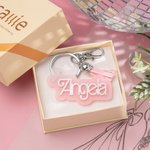 Porte-clés personnalisé Poupée Rose 3D avec pompon Sac à dos mignon Accessoire de sac à dos Cadeau de fête de mariage pour elle