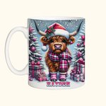 Personalized Cartoon Christmas Highland Cow Mug with Name 11oz 15oz Christmas Gift for Cow Lover