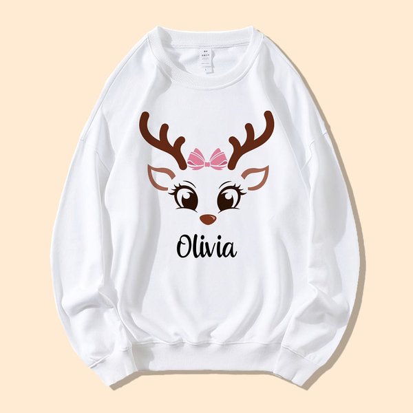 Personalized Reindeer Face T-shirt Sweatshirt Baby Onesie Family Christmas Cute Costume Christmas Holiday Party Gift for Parent Child