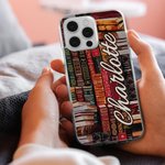 Personalisierte Bibliothek Buch Retro Design Handyhülle mit Namen Weihnachtsgeschenk zurück zu Schule Geschenk für Buchliebhaber