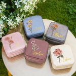 Personalizado Terciopelo Flor de Nacimiento Joyero Portátil Estuche de Viaje con Nombre Cumpleaños Día de la Madre Regalo de Boda para Ella