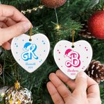 Ornement personnalisé en céramique en forme de coeur avec nom et année Cadeau de Noël pour un enfant ou un ami