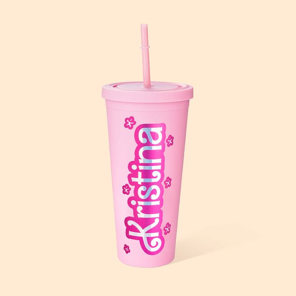 Gobelet à Paille Couvercle Personnalisé de Nom Style Poupée Fille Tumbler 700ml Étanche Cadeau d'Anniversaire de Noël pour Filles