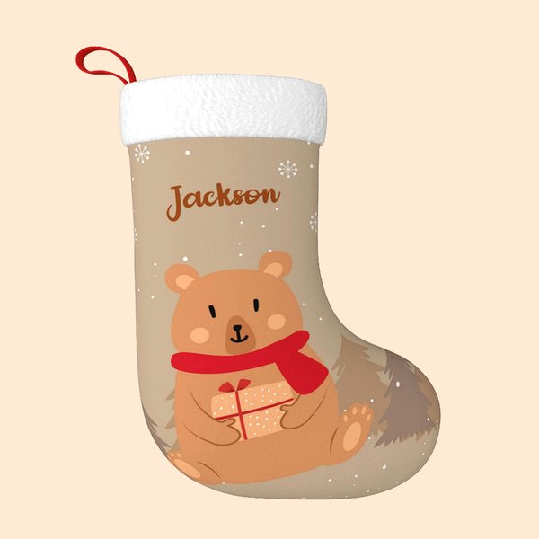 Personalizza la calza di Natale dell'orso con il nome dell'albero di Natale, regalo per la famiglia dei bambini.