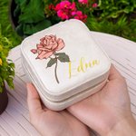Personalizado Terciopelo Flor de Nacimiento Joyero Portátil Estuche de Viaje con Nombre Cumpleaños Día de la Madre Regalo de Boda para Ella