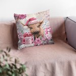 Personalized Pink Floral Highland Cow Throw Pillow Cover Home Decor with Name Christmas Gift for Women Girls Highland Cow Lover