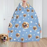 Gepersonaliseerde Multi-color Pet Photo Blanket Hoodie met Paw Bone Print en Naam Verjaardag Kerst Herdenkingscadeau voor Huisdierliefhebber