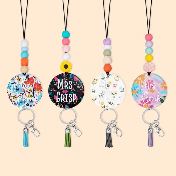 Gepersonaliseerde lente bloemen leerkracht sleutelkoord voor sleutels badge leraar Waardering Thanksgiving Gift voor leraar