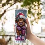 Cappello di Babbo Natale personalizzato Baby Highland Cow 20oz Skinny Tumbler con coperchio e cannuccia Regalo di Natale per gli amanti delle mucche
