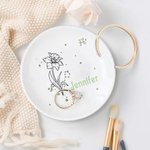 Plat à Bijoux en Céramique Personnalisé avec Nom Fleur de Naissance Zodiaque Cadeau d'Anniversaire Mariage pour Femmes et Filles