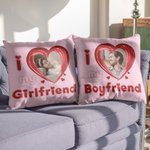 Taie d'oreiller personnalisée avec photo de coeur I Love My Boy/Girlfriend Sweet Home Decor Valentine's Day Anniversary Gift for Couple Lover