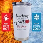 Gepersonaliseerde Teaching is A Work of Heart Geïsoleerde Tumbler Leraar Waardering Kerstcadeau voor leraar Tutor