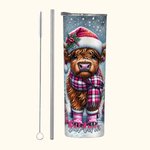 Cappello di Babbo Natale personalizzato Baby Highland Cow 20oz Skinny Tumbler con coperchio e cannuccia Regalo di Natale per gli amanti delle mucche