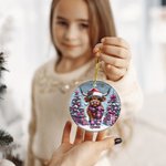 Gepersonaliseerd Roze Schattig Hoogland Koe Kerst Keramisch Ornament met Naam Boom Decor Kerstcadeau voor Familie Kinderen