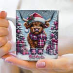 Personalized Cartoon Christmas Highland Cow Mug with Name 11oz 15oz Christmas Gift for Cow Lover