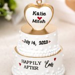 Personalised Happily Ever After Wedding Cake Resin 3D Ornament with Engraved Names and Date Newlywed Anniversary Gift for Bride and Groom