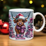 Personalized Cartoon Christmas Highland Cow Mug with Name 11oz 15oz Christmas Gift for Cow Lover