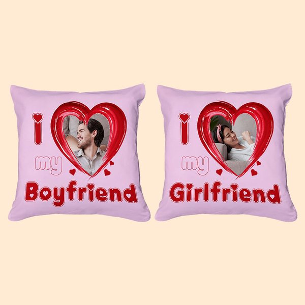 Personalized Heart Photo Pillow Cover I Love My Boy/Girlfriend Pillowcase Sweet Home Decor Valentine's Day Anniversary Gift for Couple Lover