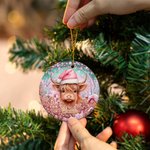 Gepersonaliseerde roze kerstmuts Highland koe keramische ornament peperkoek decoratie kerstcadeau voor familie vriend Highland koe liefhebber