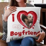 Taie d'oreiller personnalisée avec photo de coeur I Love My Boy/Girlfriend Sweet Home Decor Valentine's Day Anniversary Gift for Couple Lover