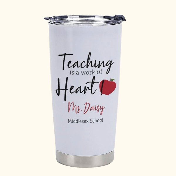 Gepersonaliseerde Teaching is A Work of Heart Geïsoleerde Tumbler Leraar Waardering Kerstcadeau voor leraar Tutor